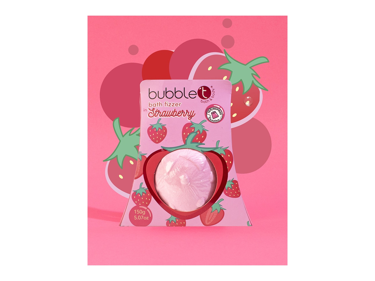 Alternativ bild 1 för BubbleT Fruitea Bath Fizzer Strawberry Badebombe med lukt av jordbær, 150g - 150 g