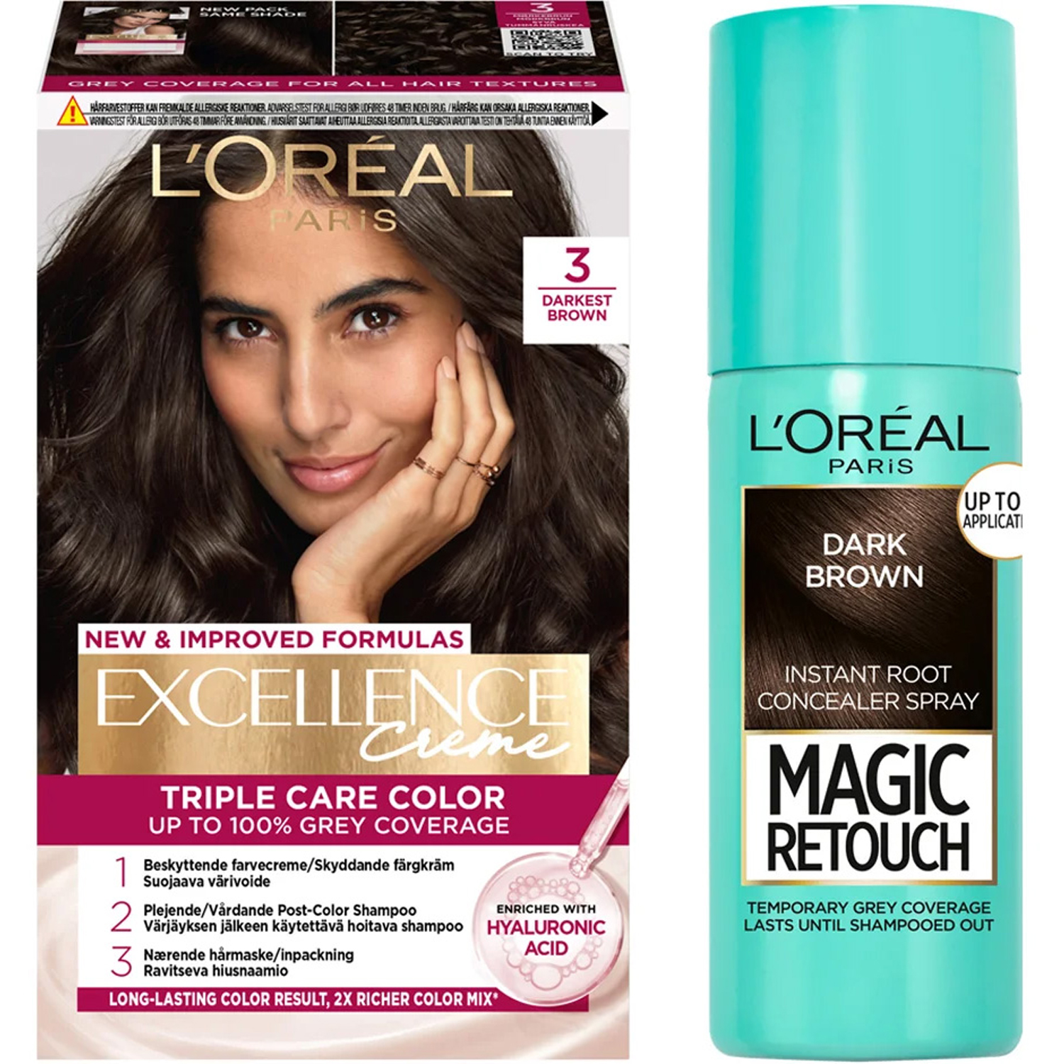 L'Oréal Paris Excellence Excellence 3 Darkest Brown + Magic Retouch Roots 2 Dark Brown